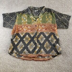 Vintage 90s Notations Button Up Shirt Womens 3XL Floral Short Sleeve Boho Top